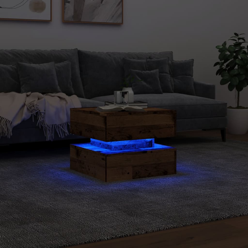Tavolino da Salotto con Luci LED Legno Antico 50x50x40 cm