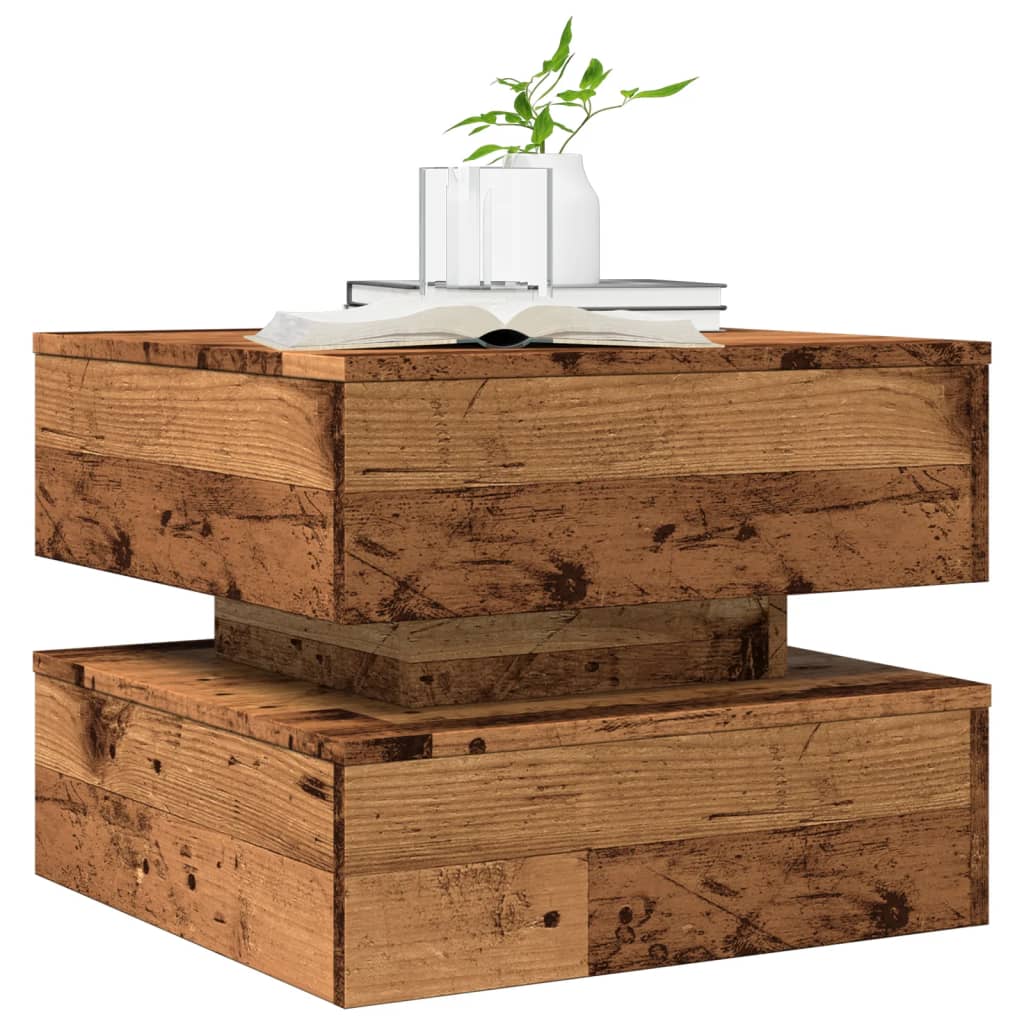 Tavolino da Salotto con Luci LED Legno Antico 50x50x40 cm
