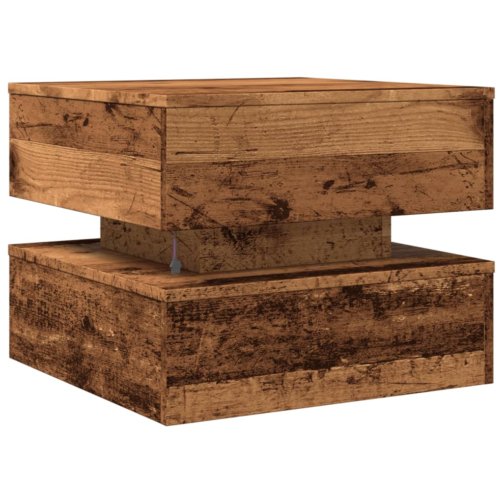 Tavolino da Salotto con Luci LED Legno Antico 50x50x40 cm