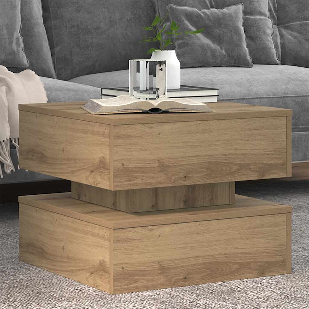 Tavolino da Salotto con Luci LED Rovere Artigianale 50x50x40 cm
