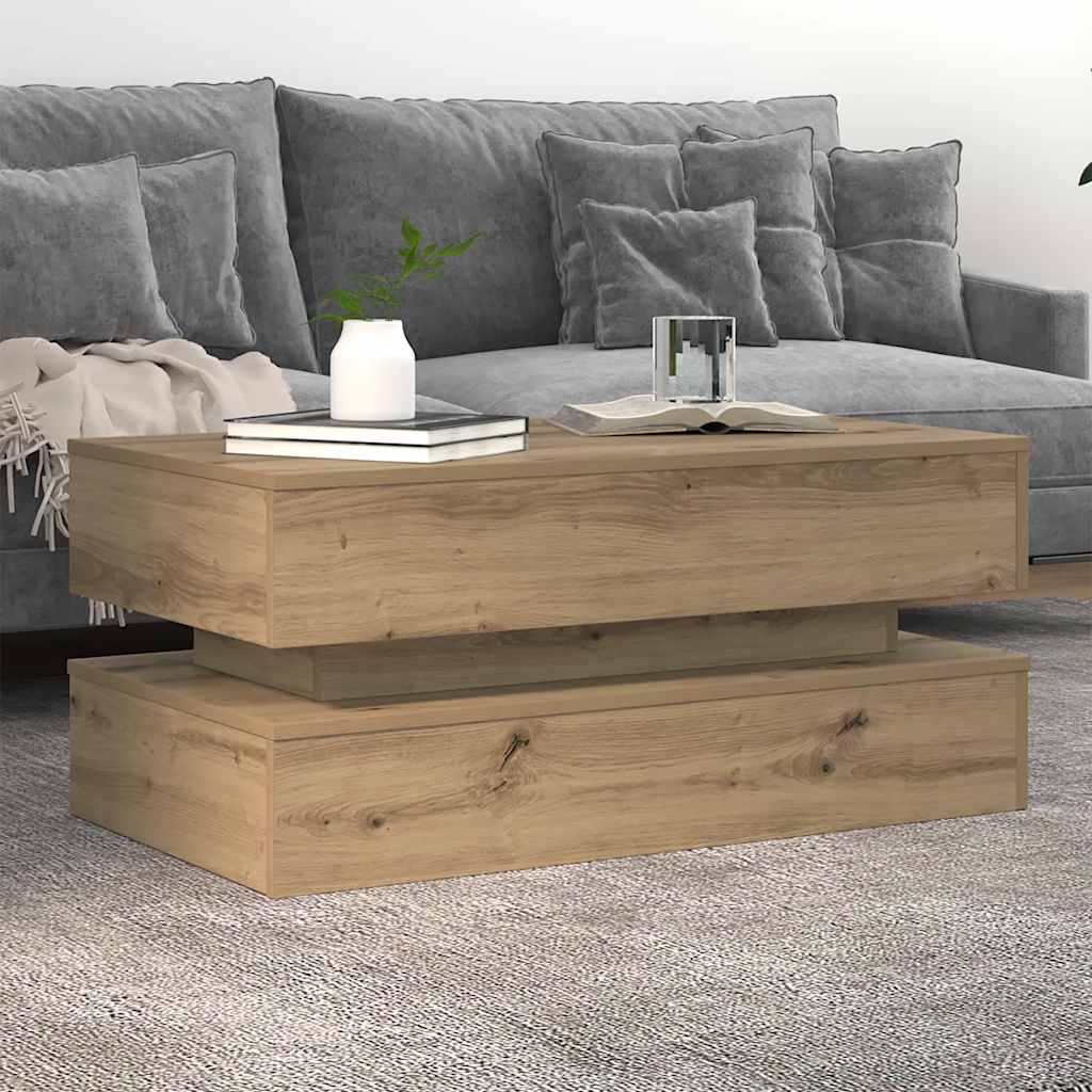 Tavolino da Salotto con Luci LED Rovere Artigianale 90x50x40 cm