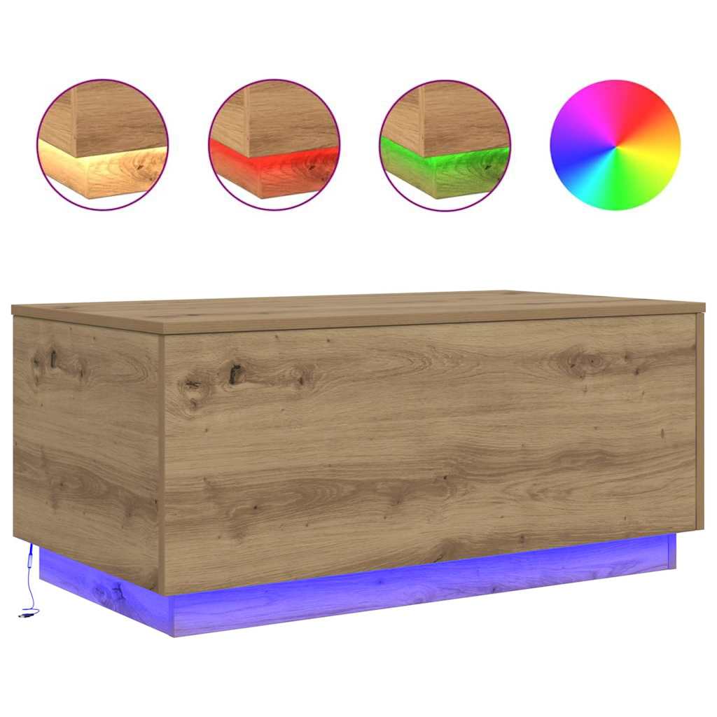 Tavolino da Salotto con Luci LED Rovere Artigianale 90x50x40 cm