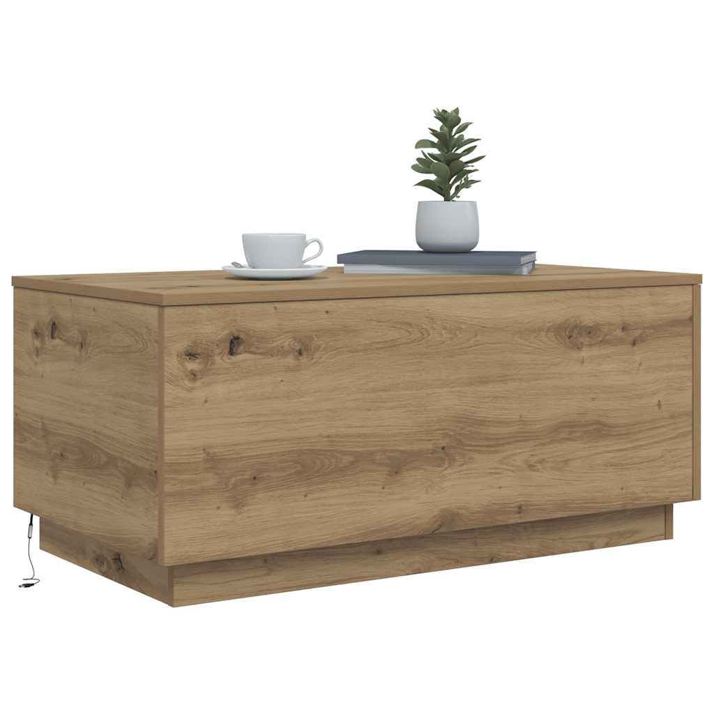 Tavolino da Salotto con Luci LED Rovere Artigianale 90x50x40 cm