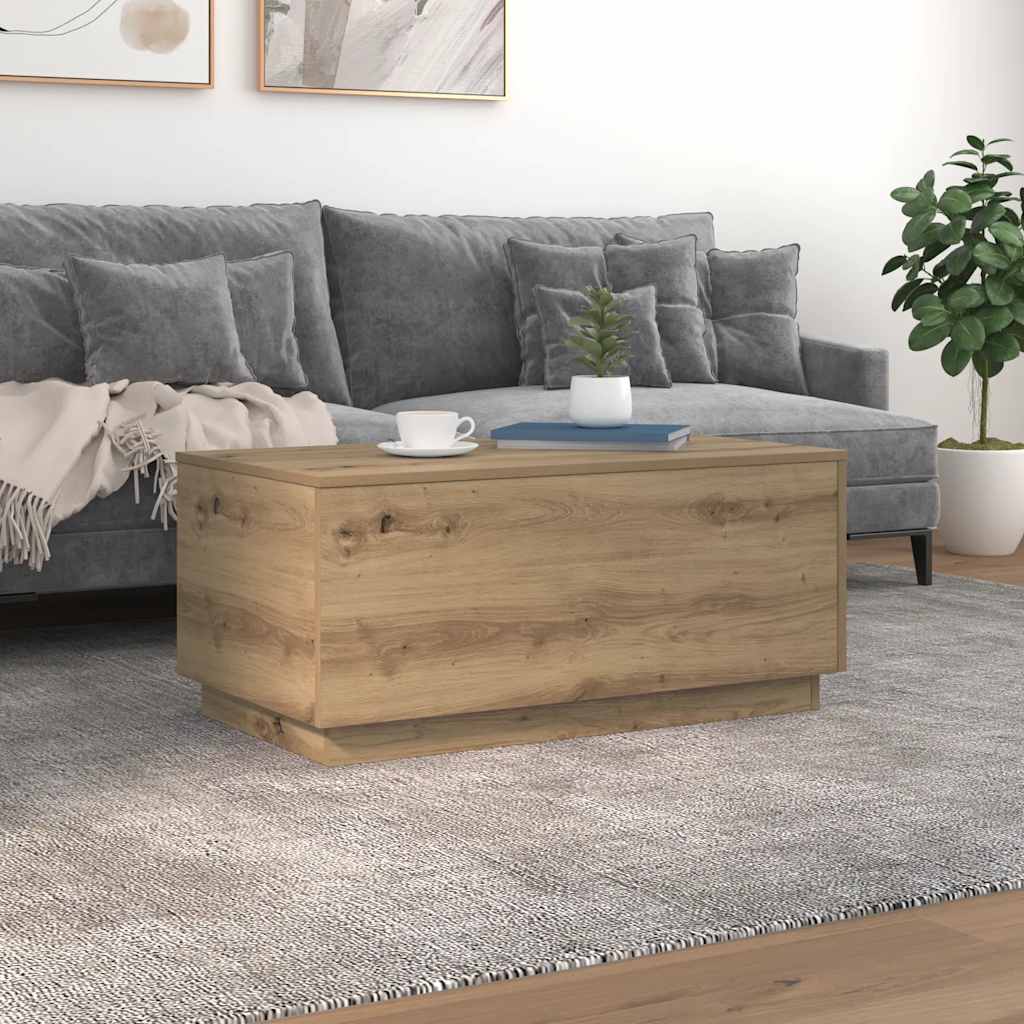 Tavolino da Salotto con Luci LED Rovere Artigianale 90x50x40 cm