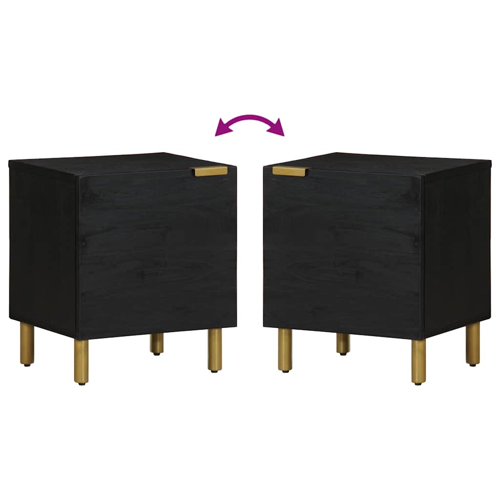 Comodino Nero 40x33x46 cm in Legno Massello di Mango