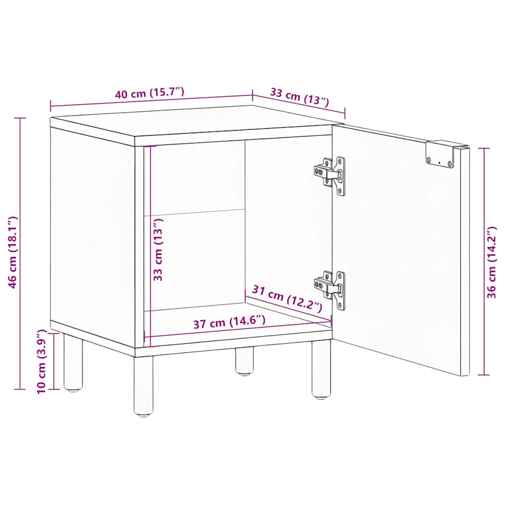 Comodini 2 pz Neri 40x33x46 cm in Legno Massello di Mango