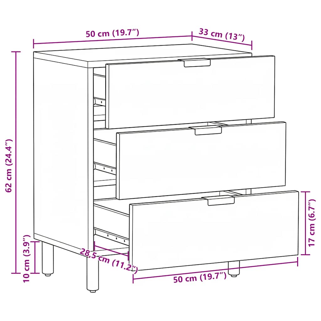 Comodino Nero 50x33x62 cm in Legno Multistrato