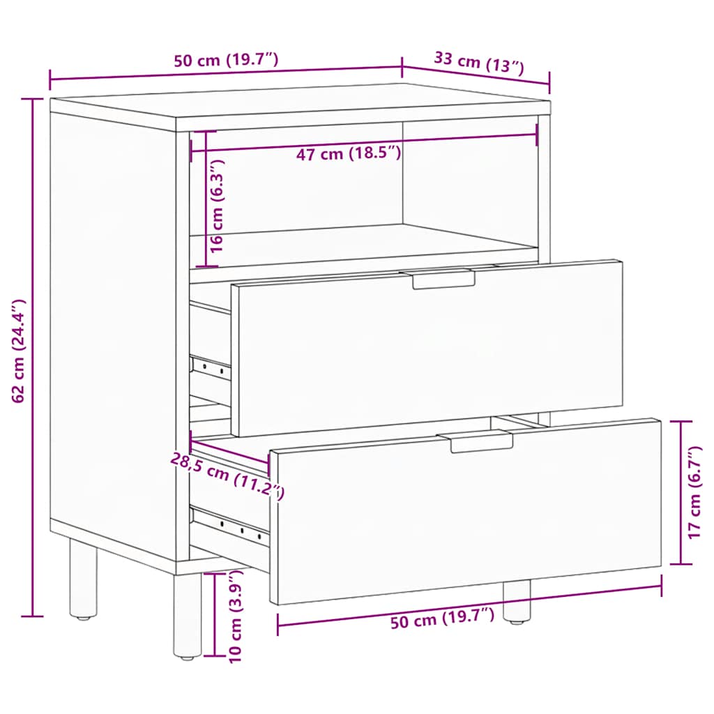 Comodino Nero 50x33x62 cm in Legno Multistrato