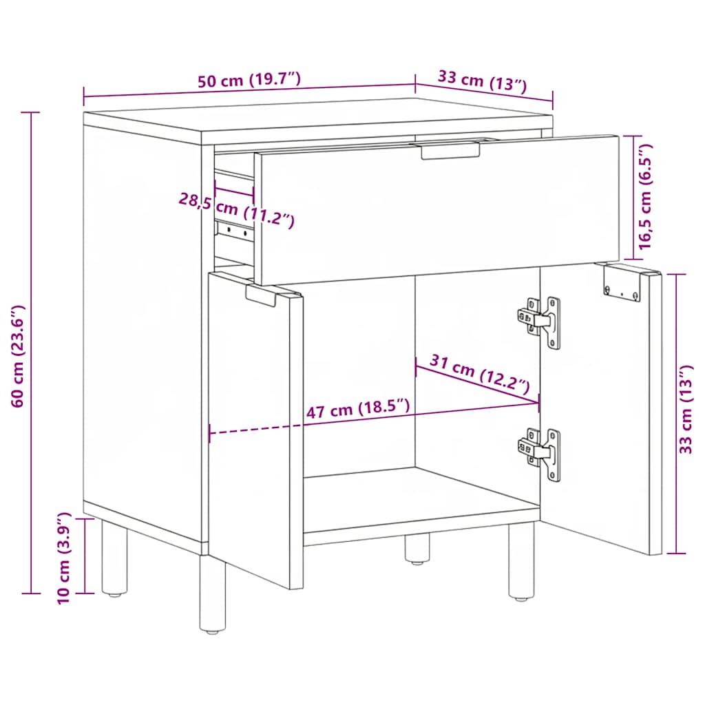 Comodino Nero 50x33x60 cm in Legno Multistrato