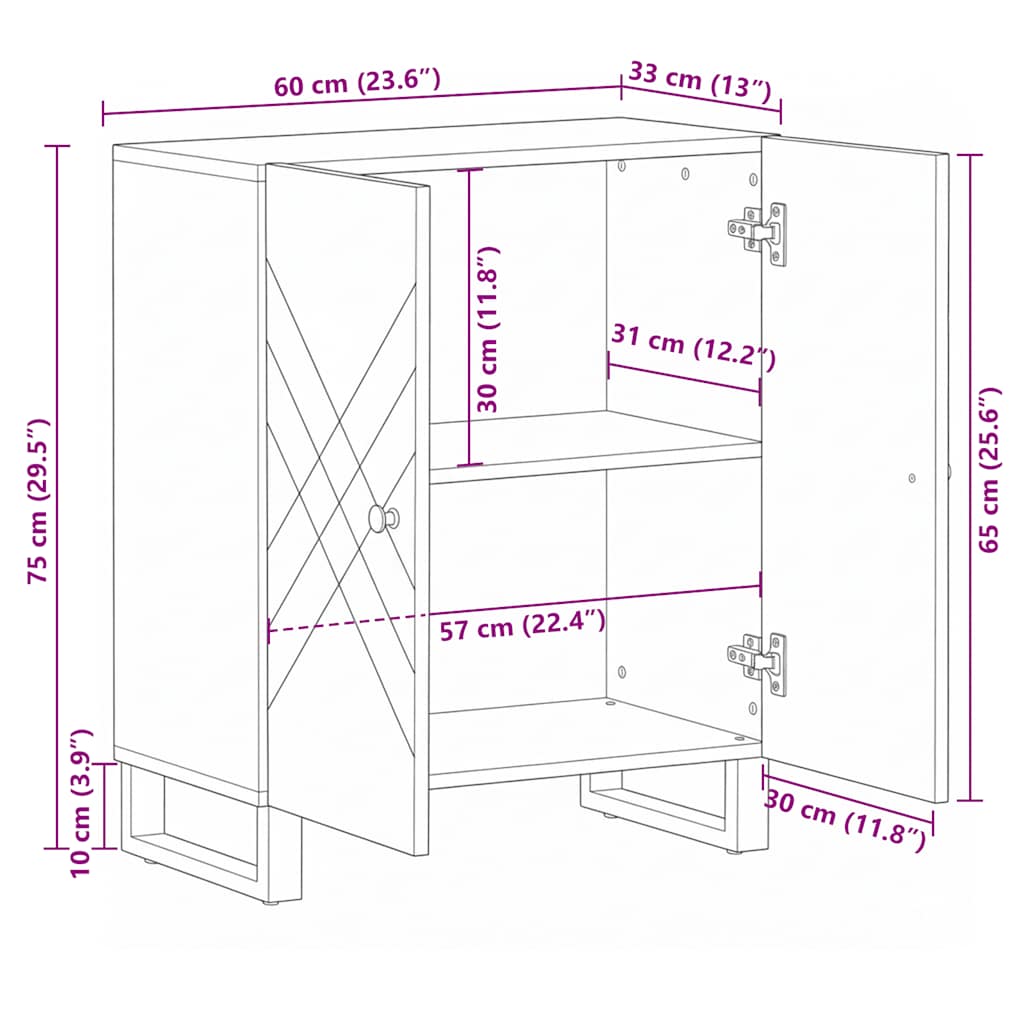 Credenza Nera 60x33x75 cm in Legno Massello di Mango