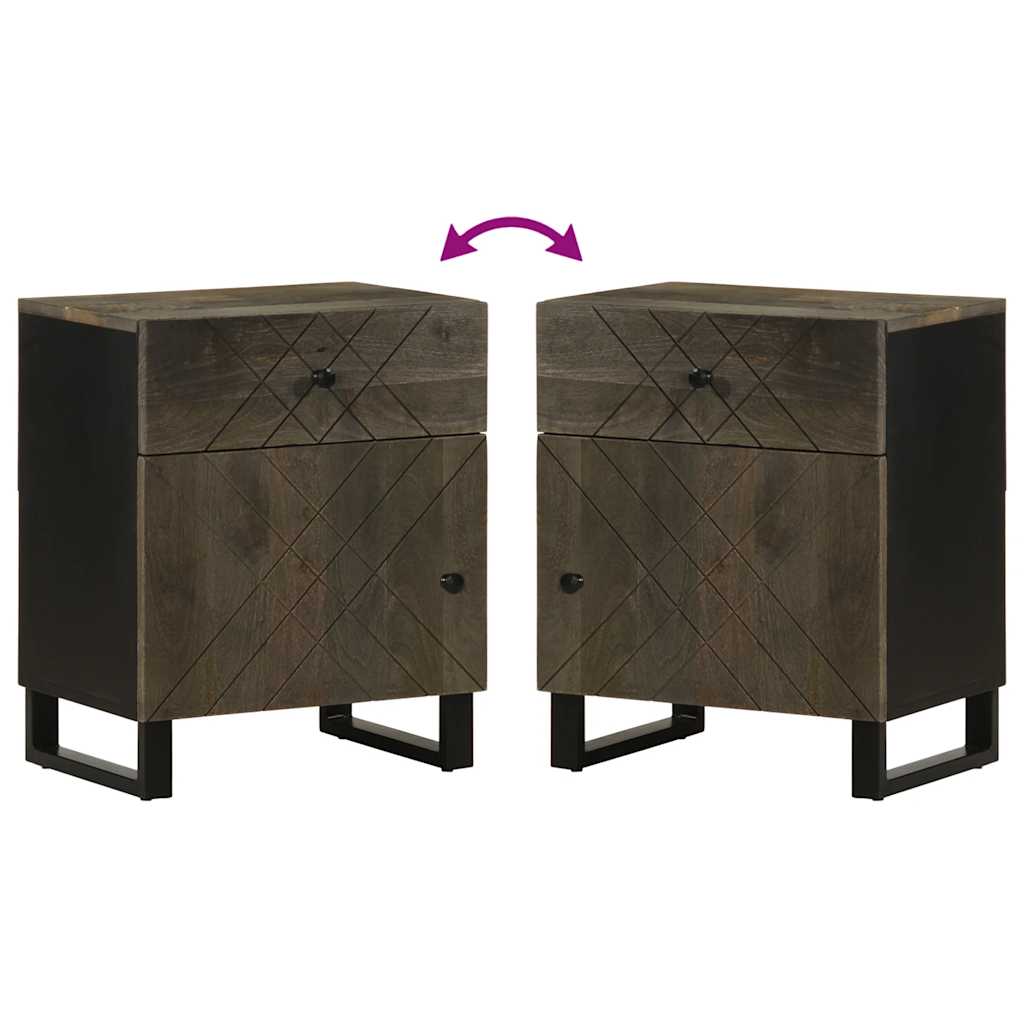 Comodino Nero 50x33x60 cm in Legno Massello di Mango