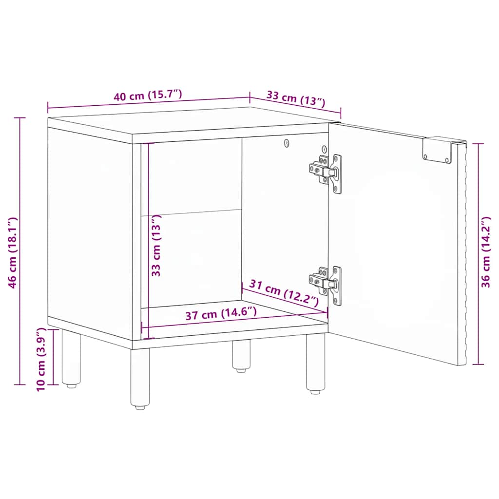 Comodini 2pz Marrone 40x33x46 cm in Legno Massello di Mango