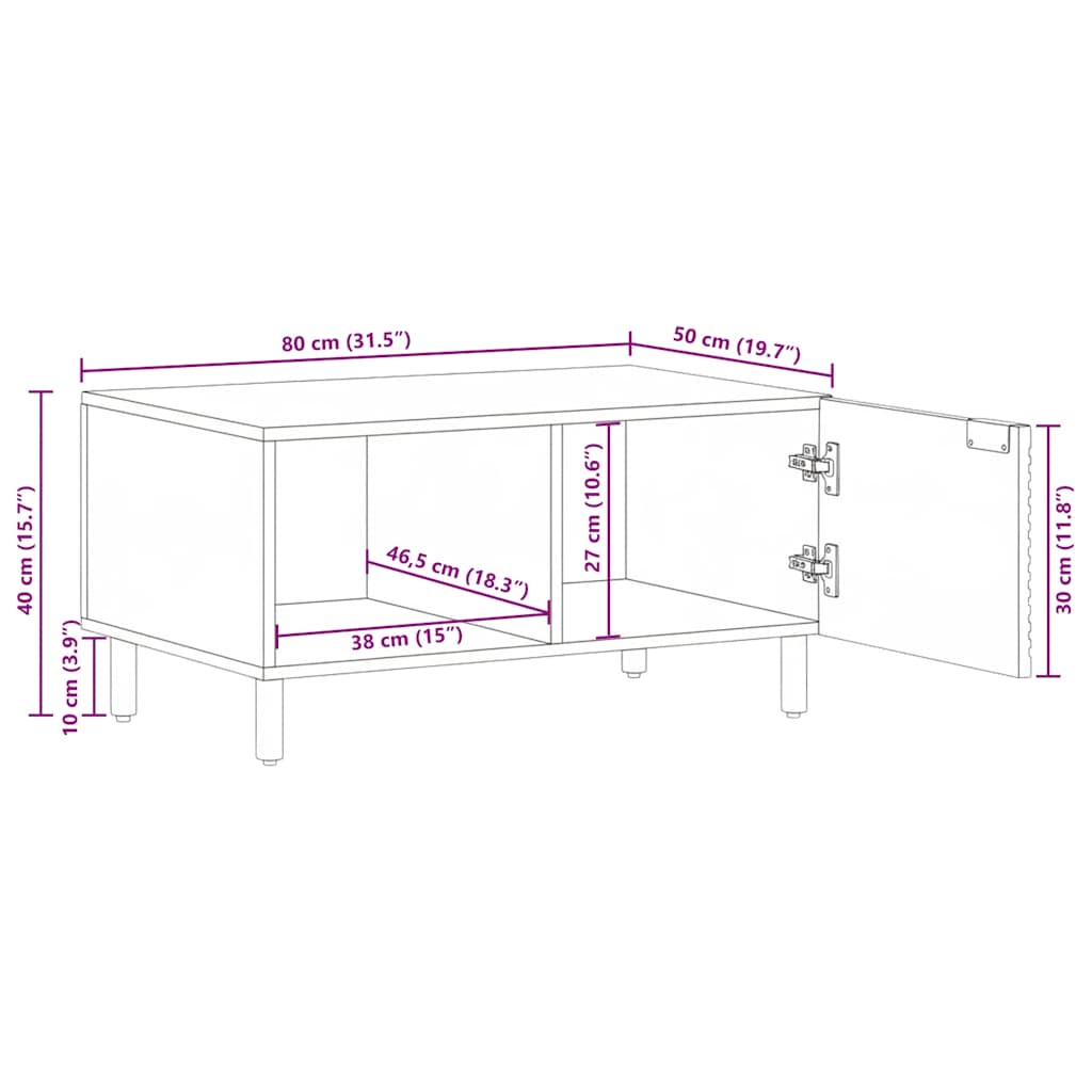 Tavolino da Salotto Marrone 80x50x40 cm Legno Massello di Mango