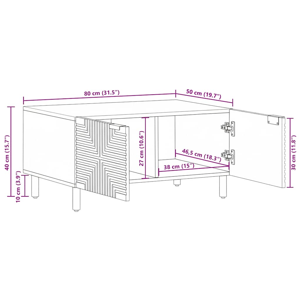 Tavolino da Salotto Marrone 80x50x40 cm Legno Massello di Mango
