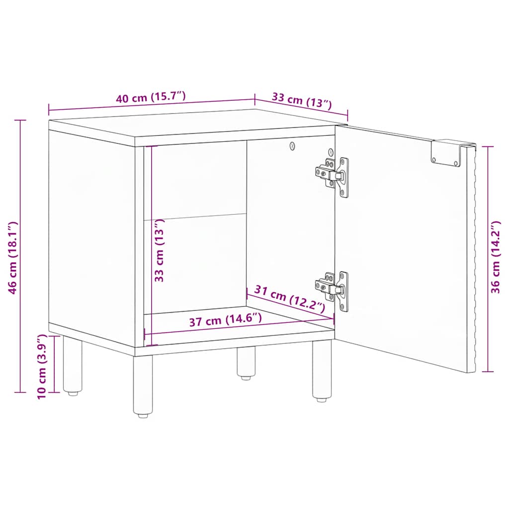 Comodini 2pz 40x33x46 cm in Legno Massello di Acacia