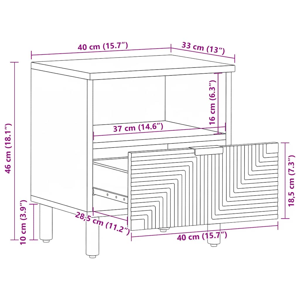 Comodini 2pz 40x33x46 cm in Legno Massello di Acacia
