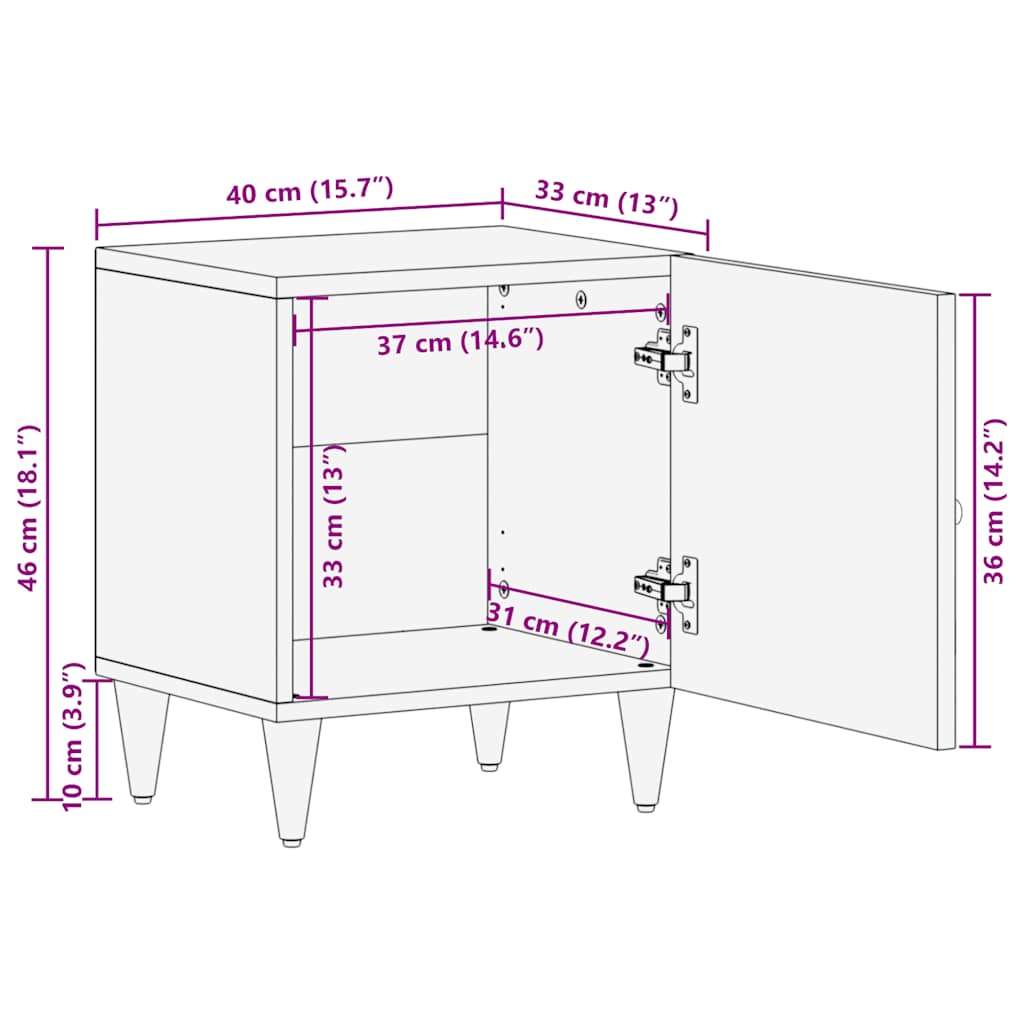 Comodino Grigio Chiaro 40x33x46 cm in Legno Massello di Mango