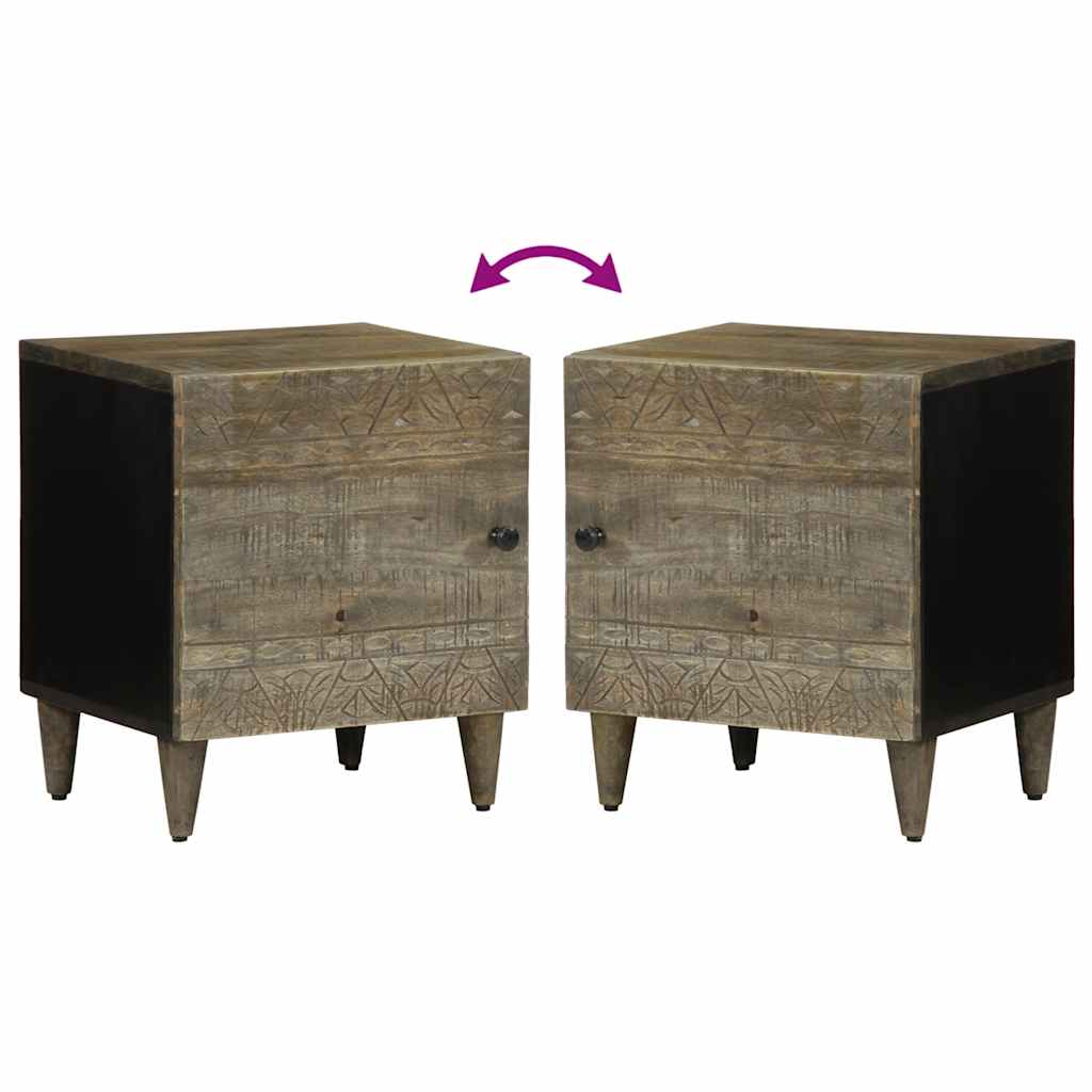 Comodino Grigio Chiaro 40x33x46 cm in Legno Massello di Mango