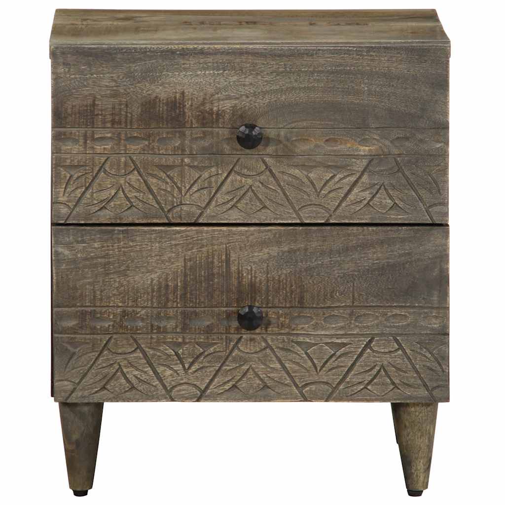 Comodino Grigio Chiaro 40x33x46 cm in Legno Massello di Mango