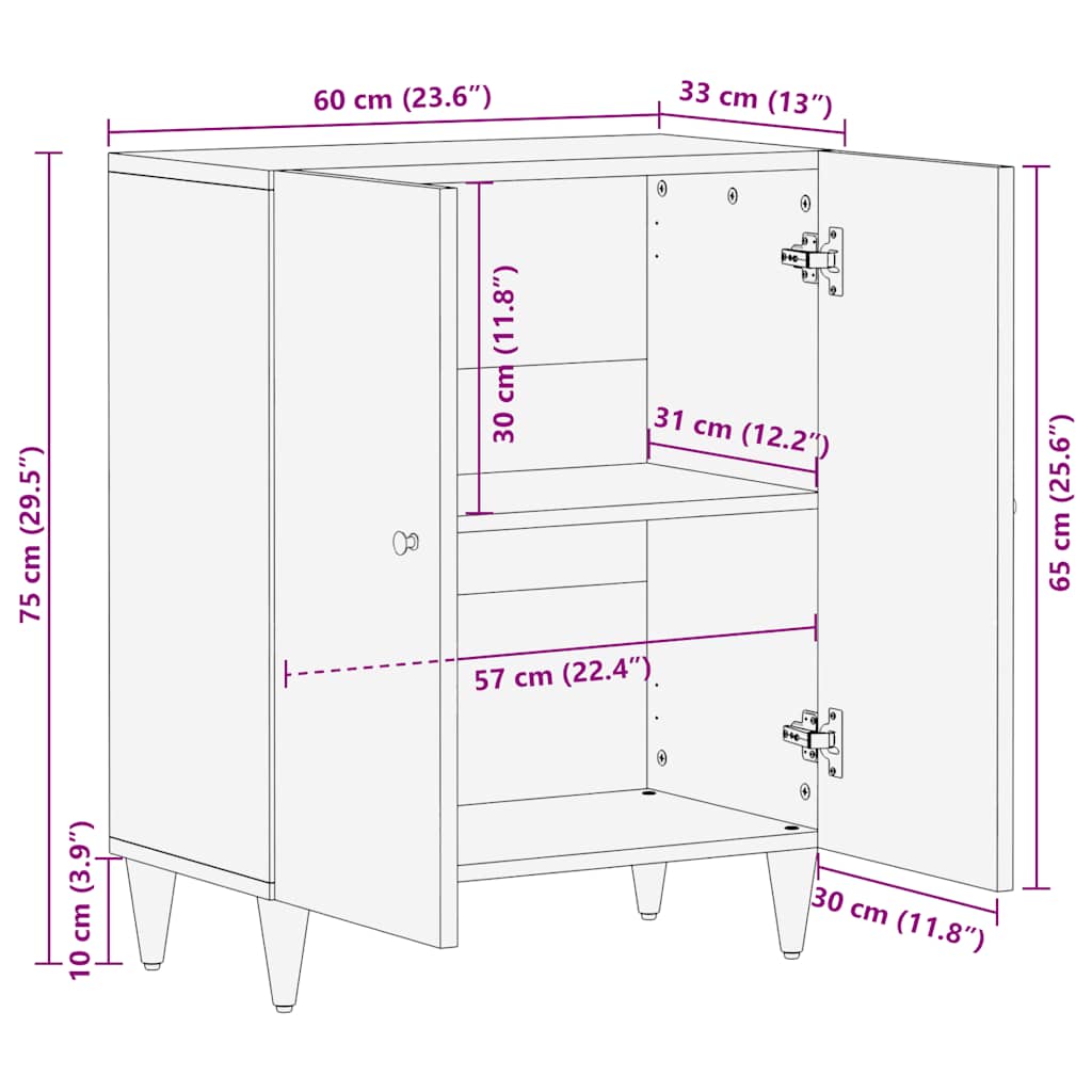 Credenza Grigio Chiaro 60x33,5x75 cm in Legno Massello di Mango