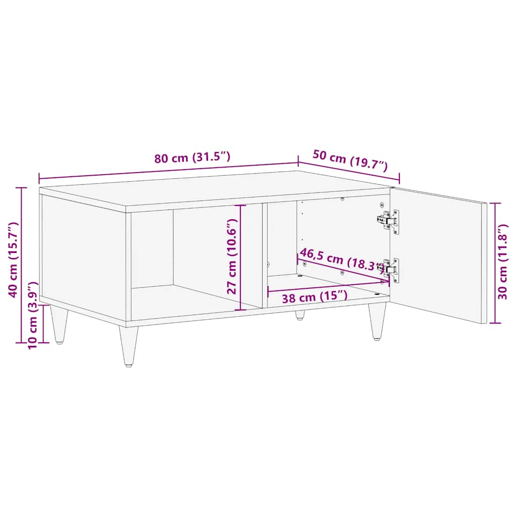 Tavolino da Salotto Grigio Chiaro 80x50x40 cm Legno di Mango