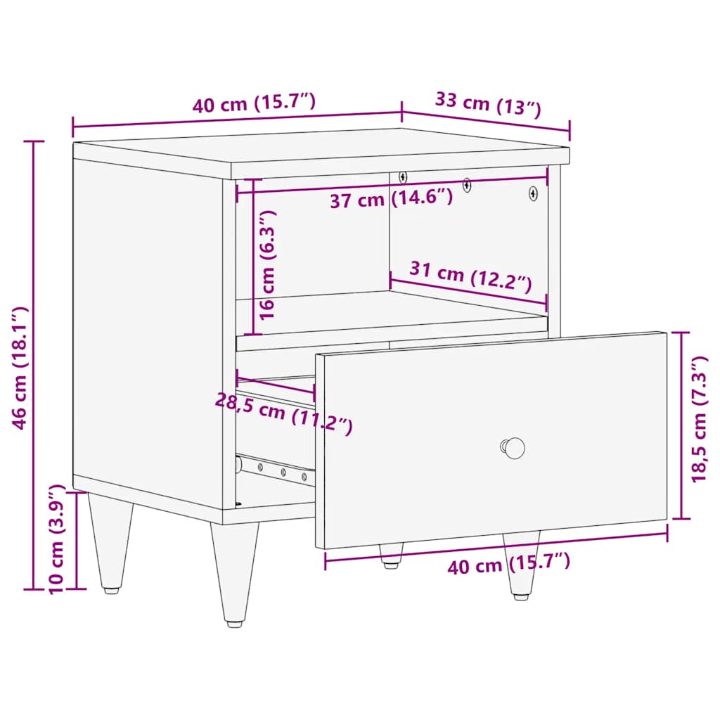 Comodini 2pz Grigio Chiaro 40x33x46 cm in Legno Massello Mango