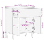 Comodino Grigio Chiaro 50x33x60 cm in Legno Massello di Mango