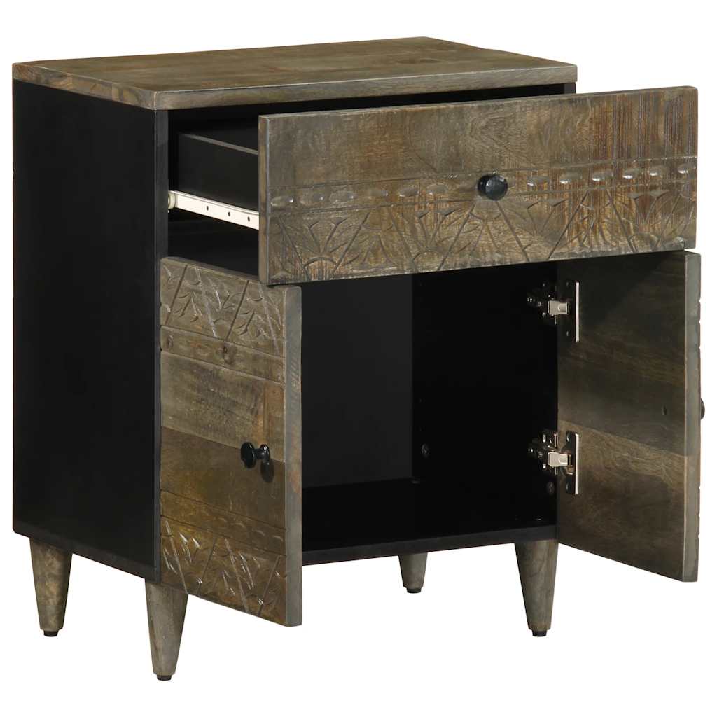 Comodino Grigio Chiaro 50x33x60 cm in Legno Massello di Mango