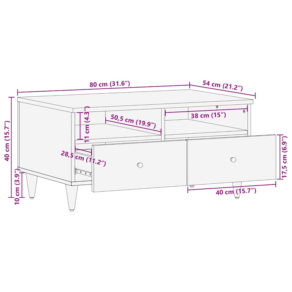 Tavolino Grigio Chiaro 80x54x40 cm in Legno Massello di Mango
