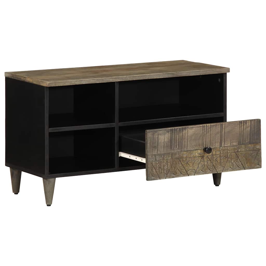 Mobile Porta TV Nero 80x33x46 cm in Legno Massello di Mango