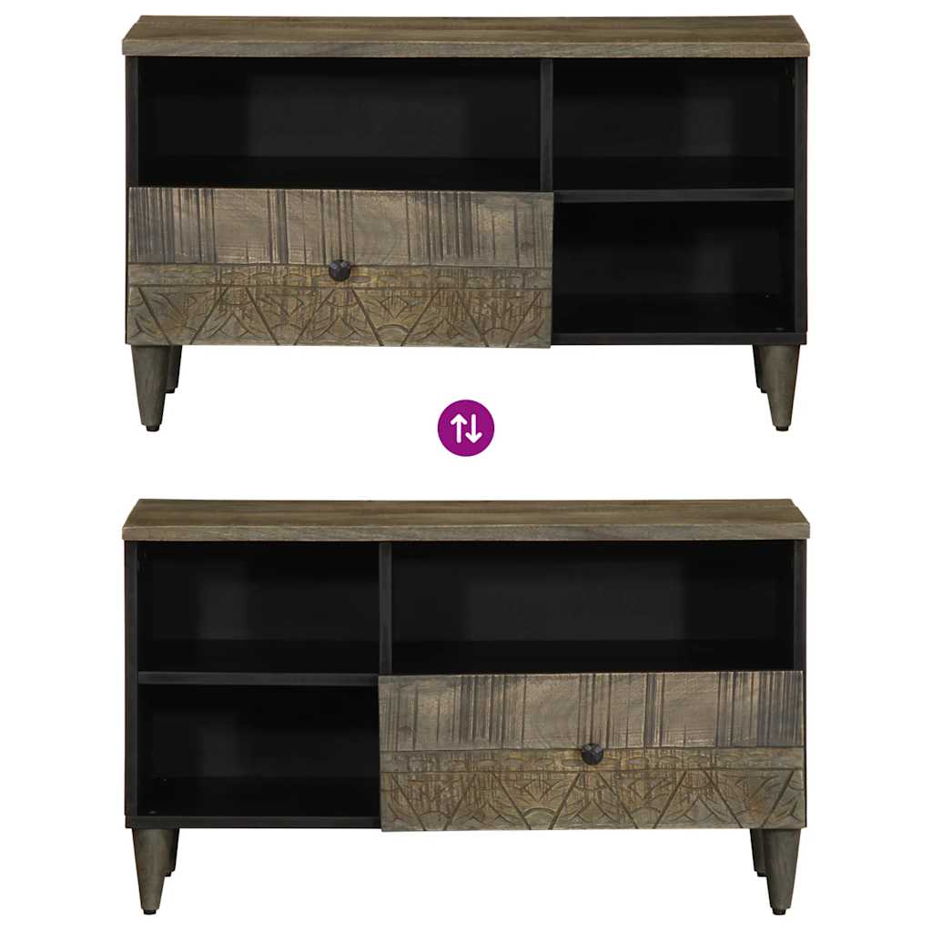 Mobile Porta TV Nero 80x33x46 cm in Legno Massello di Mango