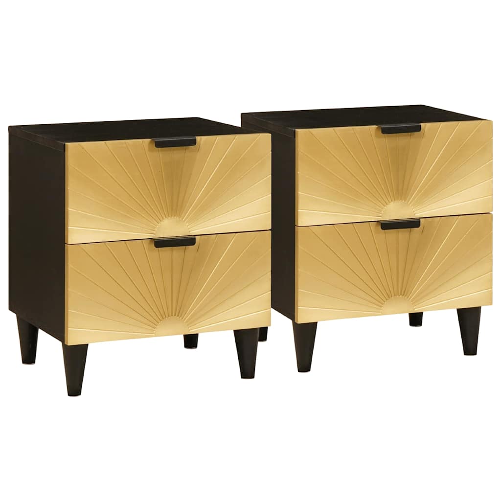 Armadio da Notte 2 pcs Nero e Oro 40 x 33 x 46 cm