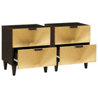 Armadio da Notte 2 pcs Nero e Oro 40 x 33 x 46 cm