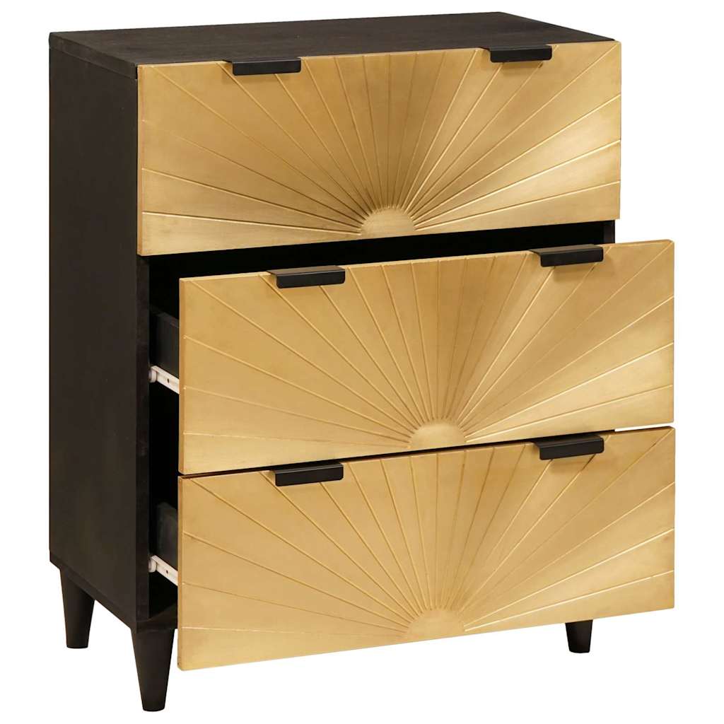 Credenza Nero e Oro 60 x 33 x 75 cm Legno di mango massello