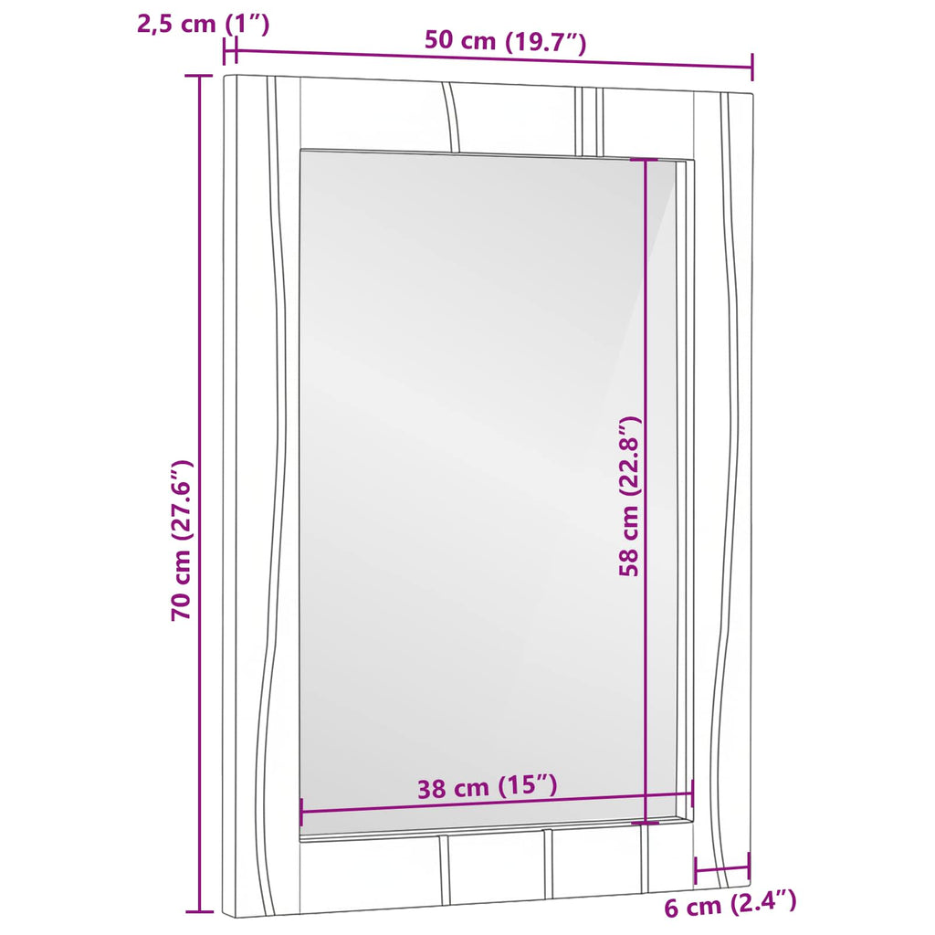 Specchio da bagno Rettangolare Naturale 50 x 2,5 x 70 cm