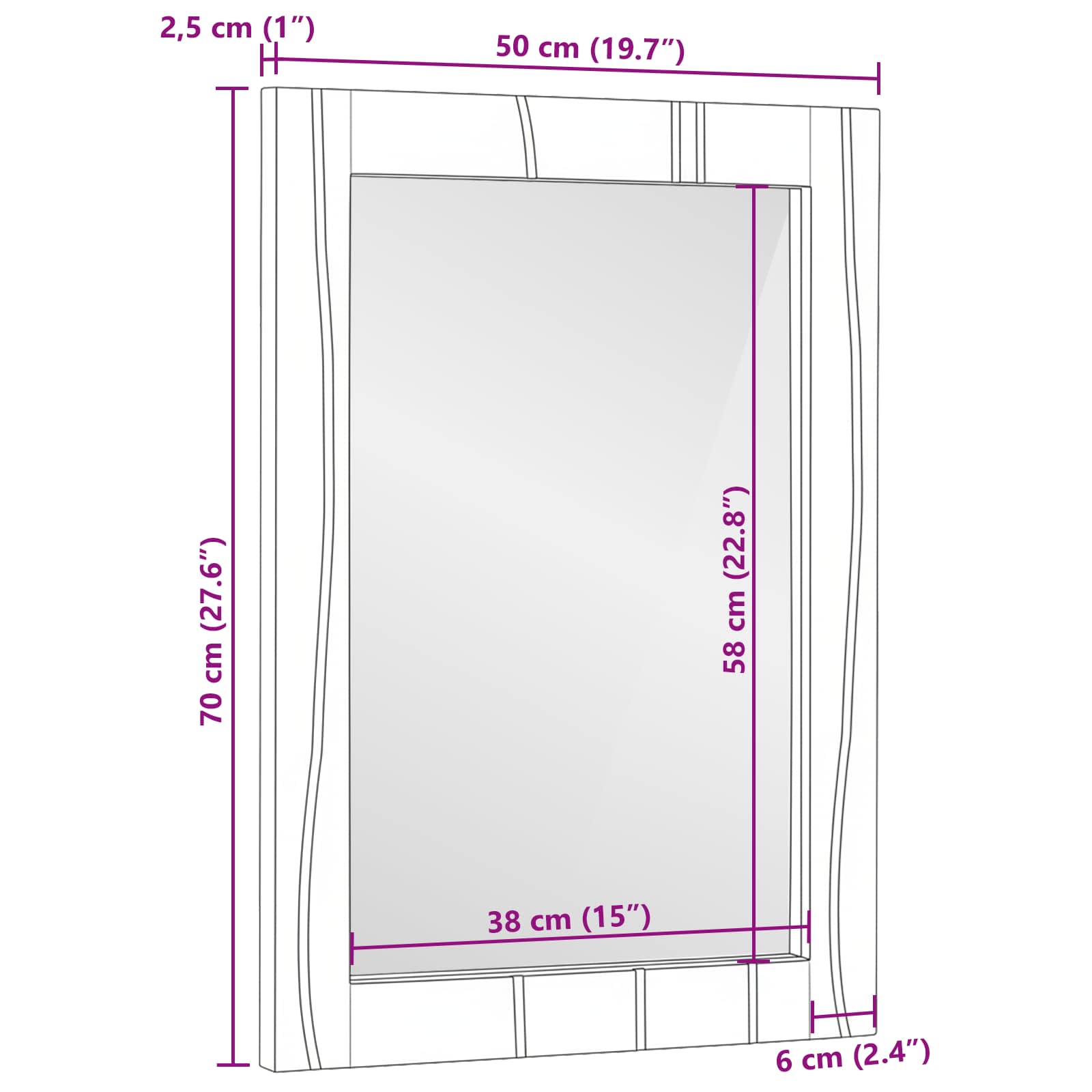 Specchio da bagno Rettangolare Naturale 50 x 2,5 x 70 cm