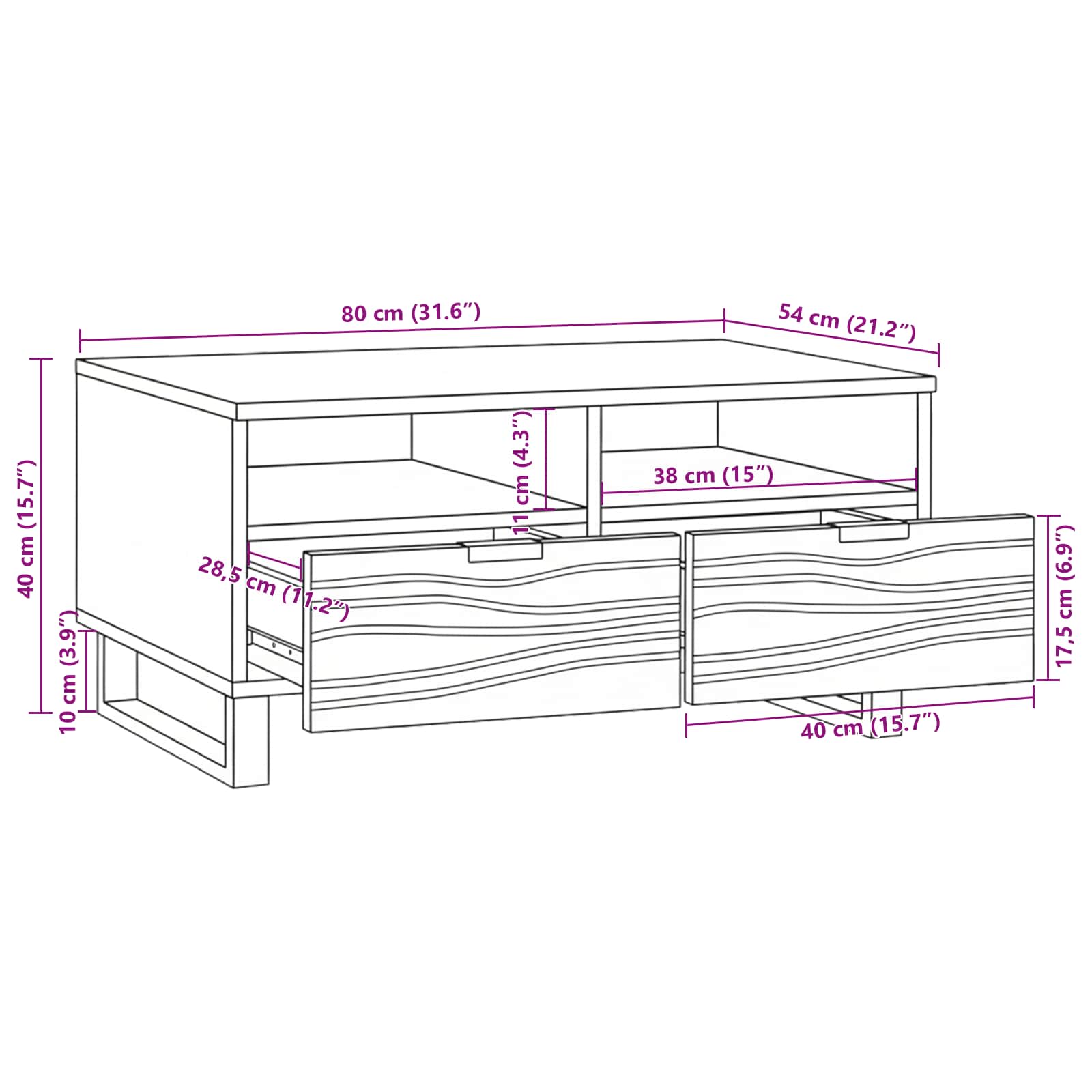 Tavolino da salotto Noce 80 x 54 x 40 cm Legno ingegnerizzato