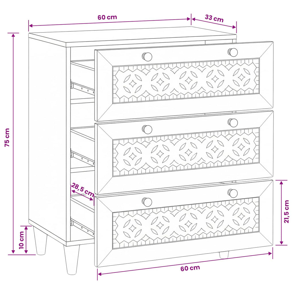 Credenza Bianco 60 x 33 x 75 cm legno massello di mango
