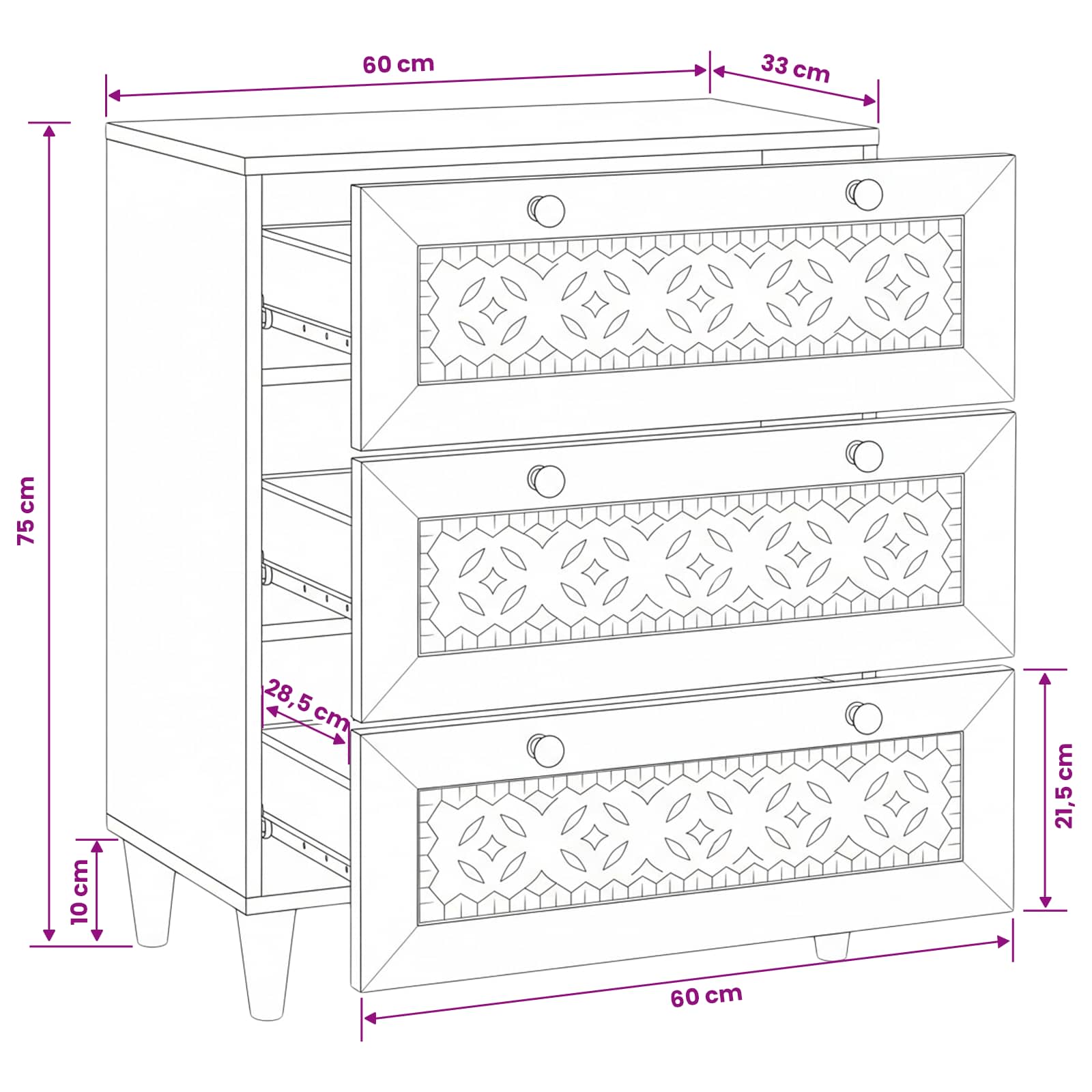 Credenza Bianco 60 x 33 x 75 cm legno massello di mango