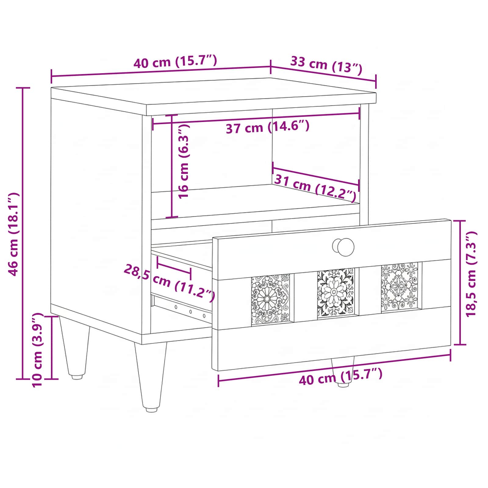 Armadio da Notte con cassetto 2 pcs Marrone 40 x 33 x 46 cm