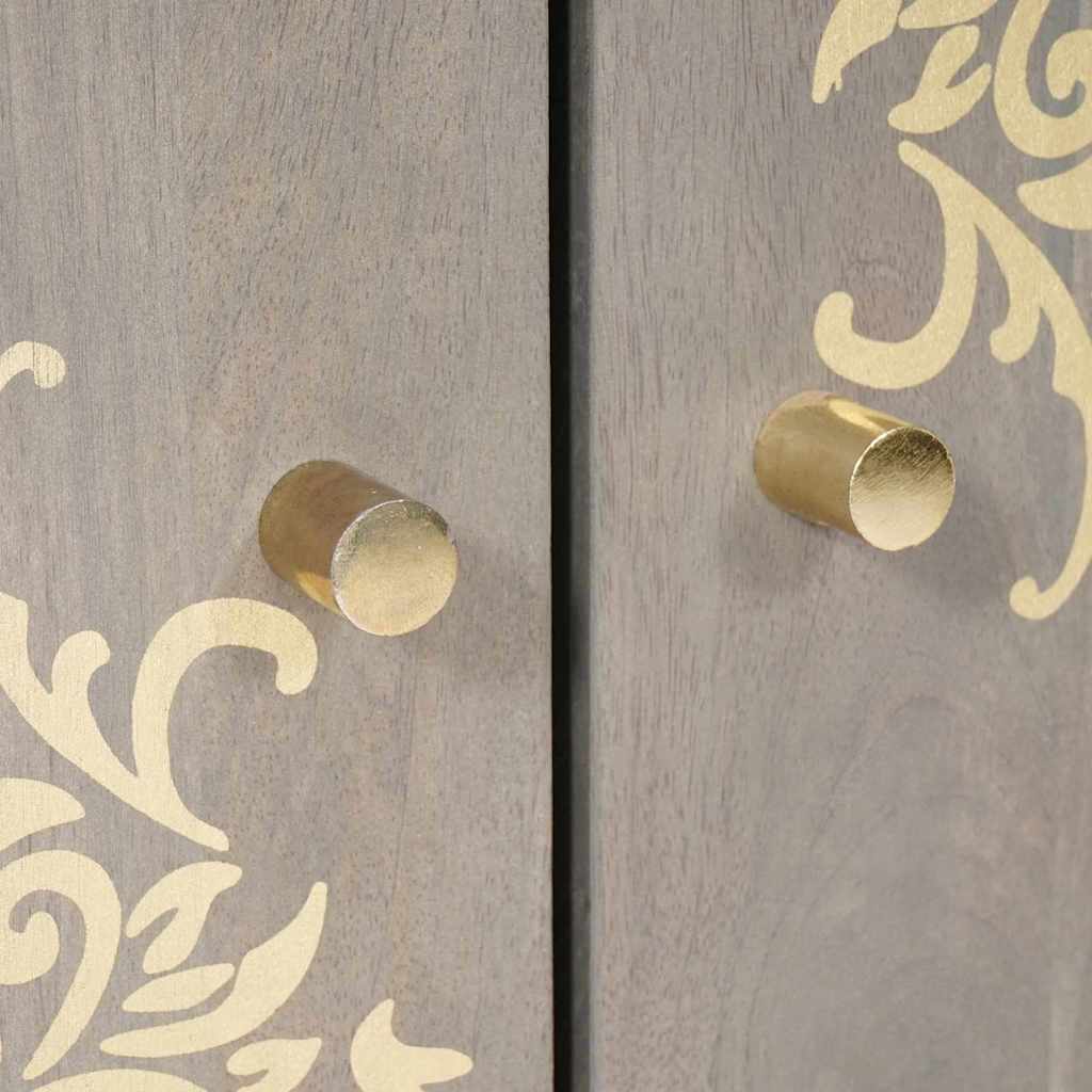 Credenza Grigio e Oro 60 x 33 x 75 cm Legno di mango massello