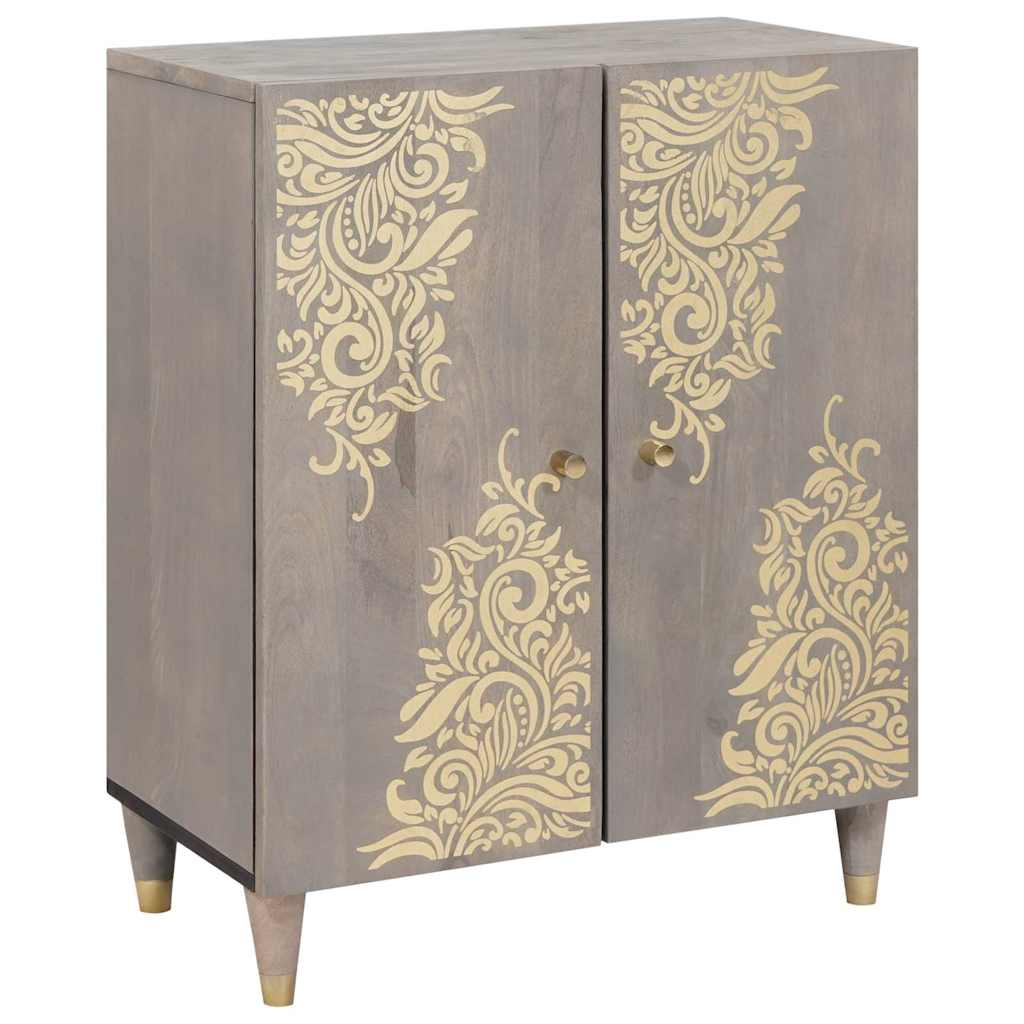 Credenza Grigio e Oro 60 x 33 x 75 cm Legno di mango massello