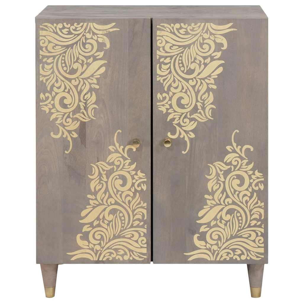 Credenza Grigio e Oro 60 x 33 x 75 cm Legno di mango massello