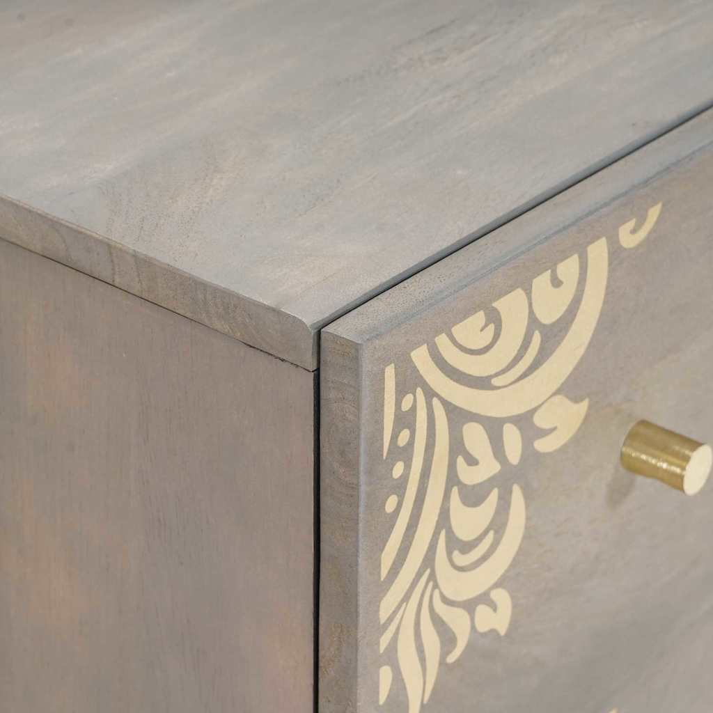 Credenza Grigio e Oro 60 x 33 x 75 cm Legno di mango massello