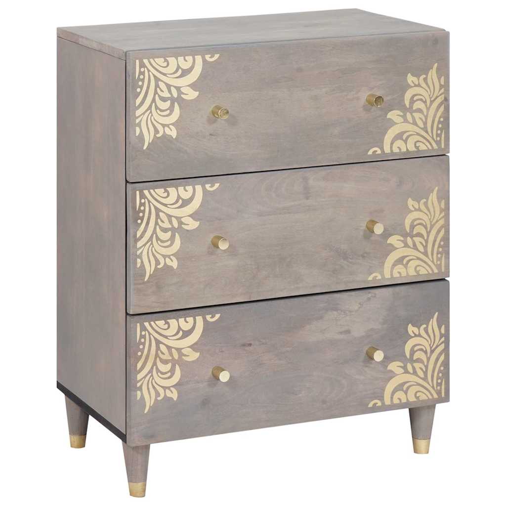 Credenza Grigio e Oro 60 x 33 x 75 cm Legno di mango massello