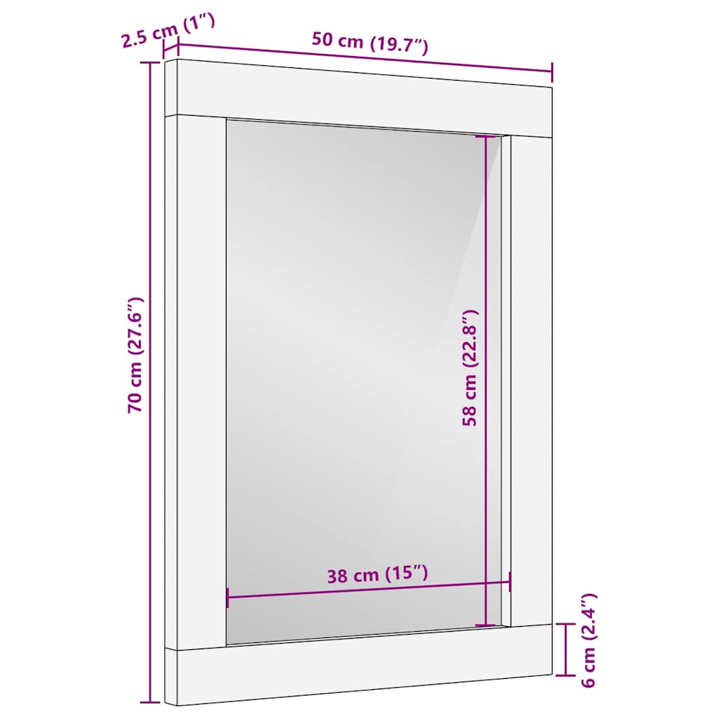 Specchio Rettangolare Marrone e Argento 50 x 2,5 x 70 cm