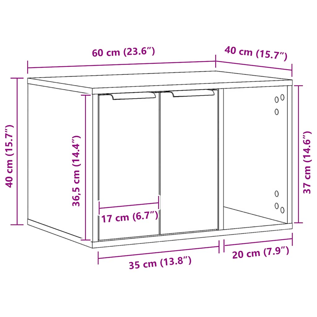 Recinto Lettiera Gatti Grigio Cemento 60x40x40 cm in Truciolato