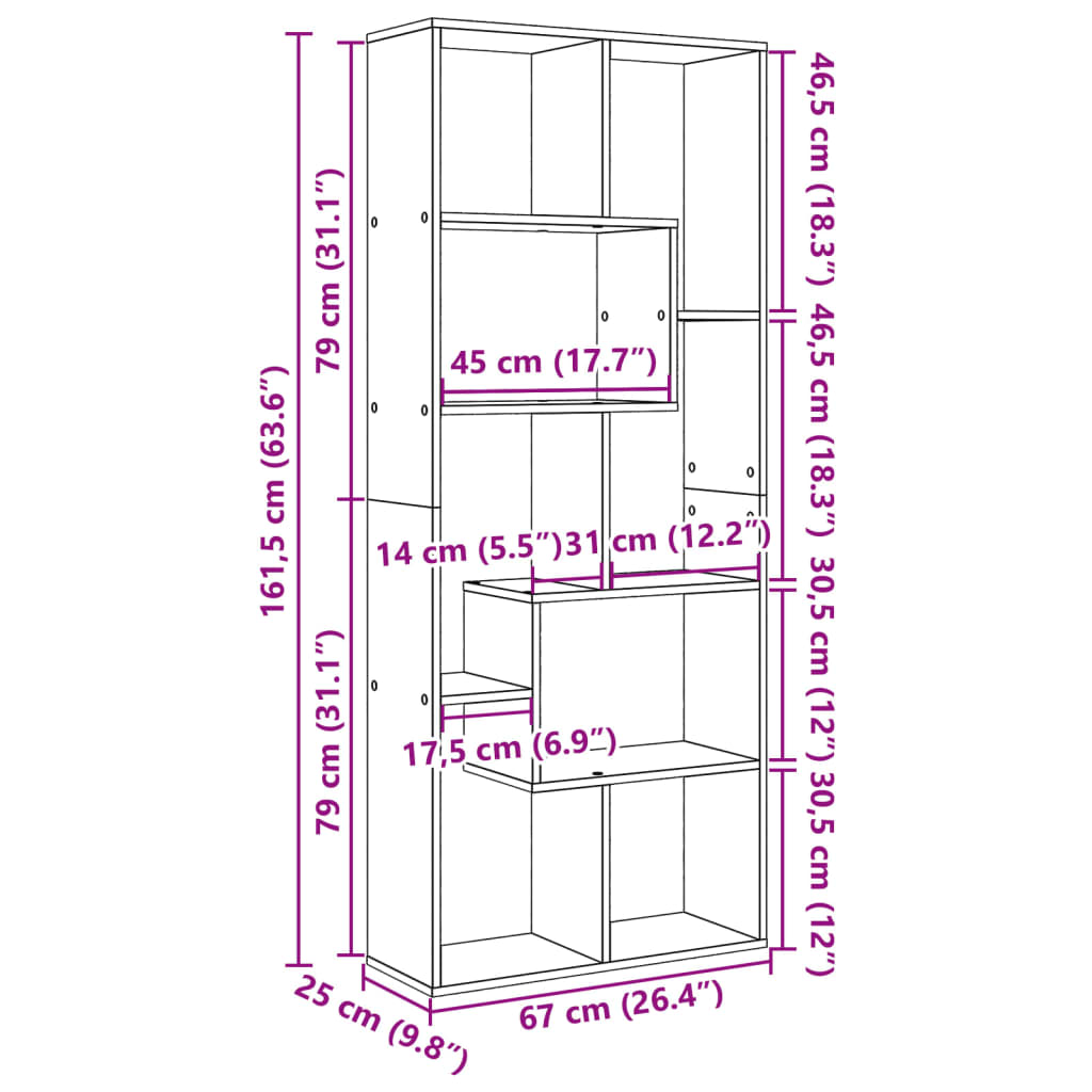 Libreria Divisorio Legno Antico 67x25x161,5 cm in Truciolato
