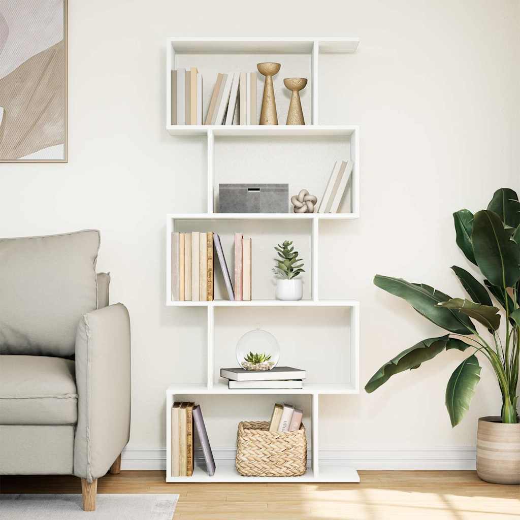 Libreria divisoria per ambienti a 5 ripiani bianca 70x24x161 cm in legno ingegnerizzato