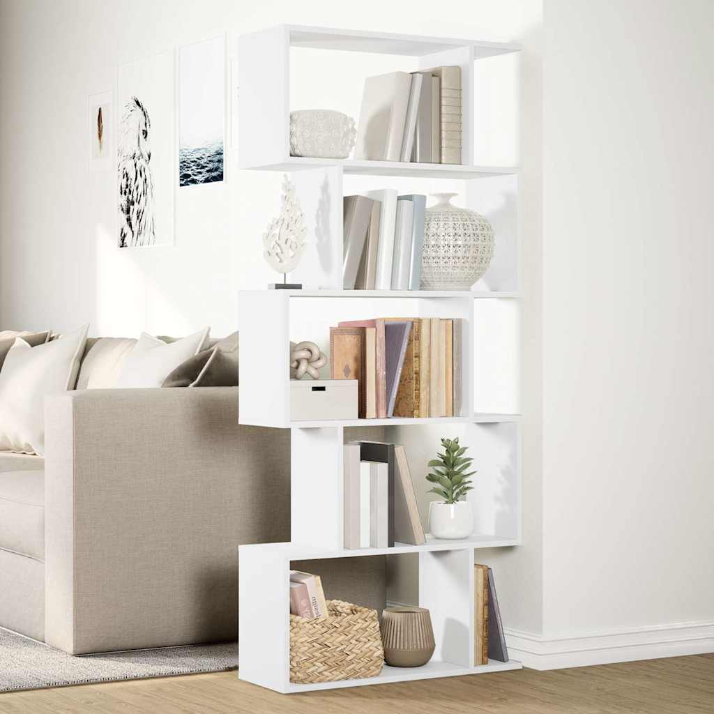 Libreria divisoria per ambienti a 5 ripiani bianca 70x24x161 cm in legno ingegnerizzato
